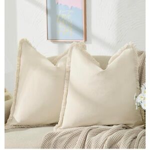 24x24 beige fringe throw pillow covers